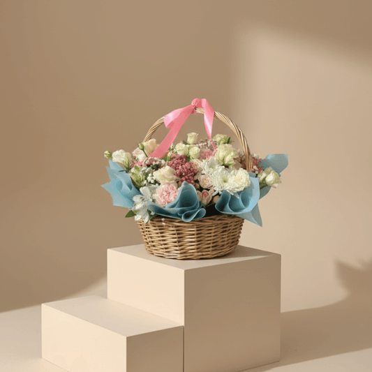 Pastel Blossom Basket Arrangement Dubai – Elegant Flower Gift premium design