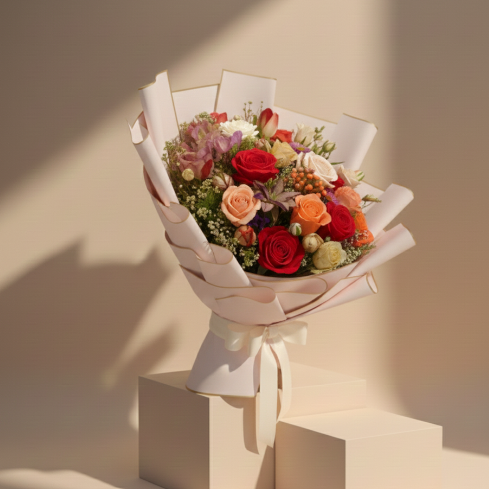 Blooming Radiance Mixed Roses Bouquet Dubai  | Premium Flowers