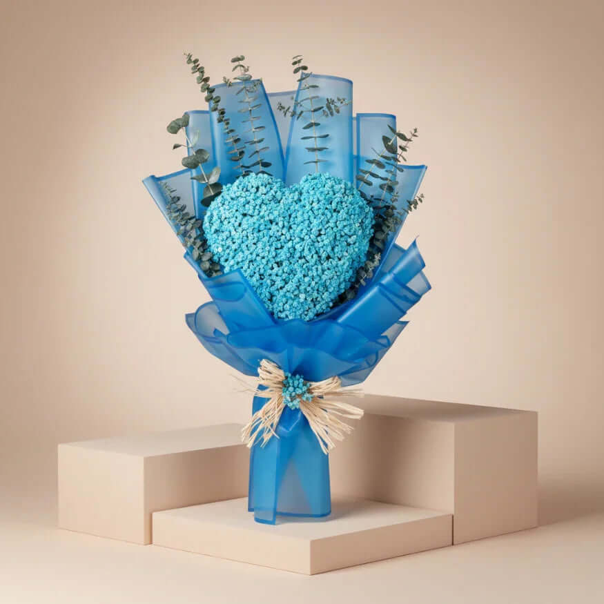 Blue Heart Baby’s Breath Bouquet Dubai – Flowerla.ae