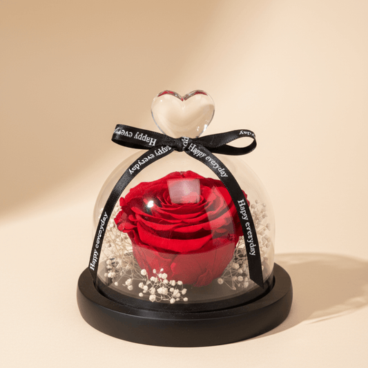 Romantic Rose Dome Arrangement with preserved red rose under glass dome