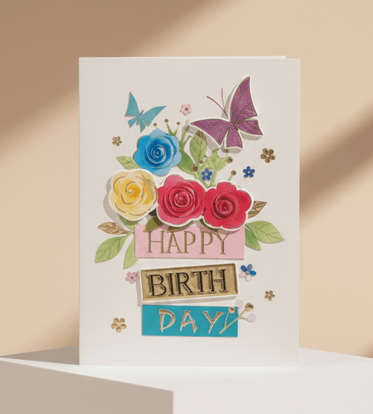 Happy Birthday Greeting Card Dubai with floral design by Flowerla